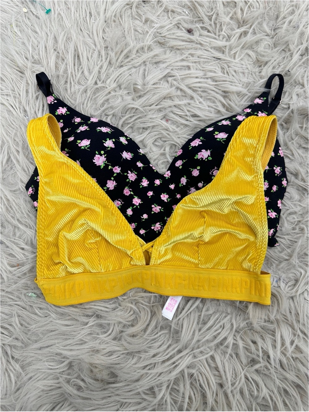 Victoria's Secret Pink Two Piece Bra Bundle Size Medium Floral Velvet